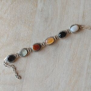 Mixed Gemstone bracelet with Agate & Onyx in Sterling Silver Overlay